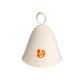White bell-shaped sauna hat with a orange Sign Off Sauna House logo