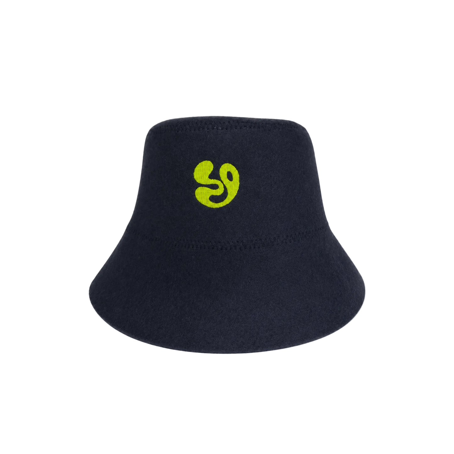 Navy sauna bucket hat with a lime Signed Off Sauna House logo 