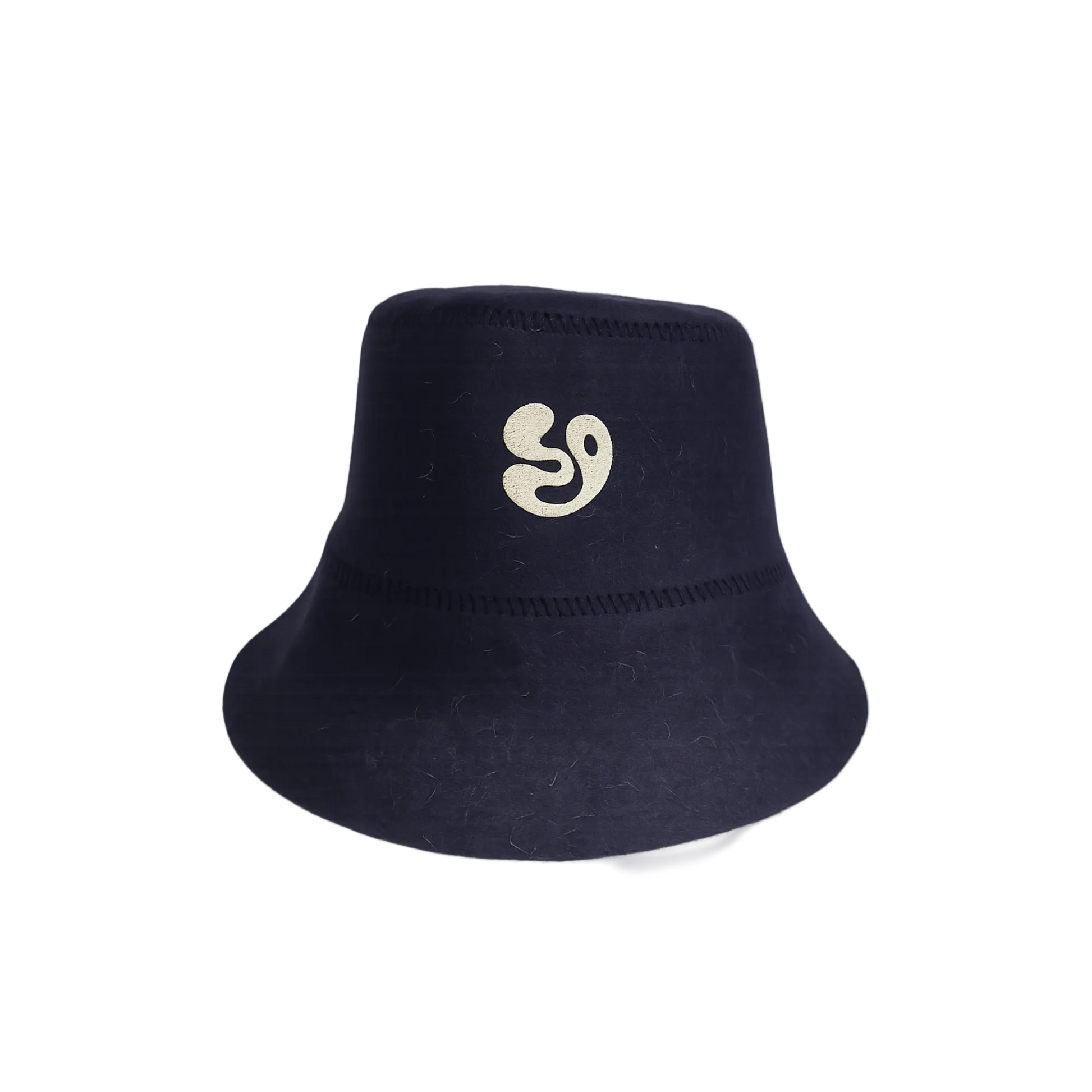 Navy sauna bucket hat with a white Signed Off Sauna House logo 