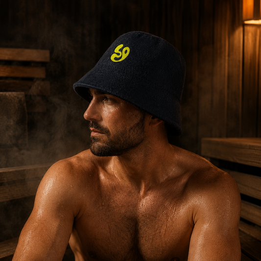 Navy Sauna Bucket Hat | Lime